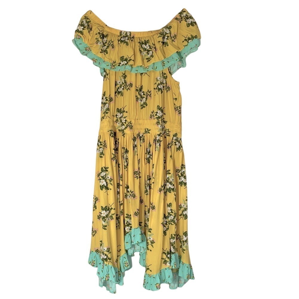 Matilda Jane Yellow Floral Off Shoulder Ruffle High Low Midi Dress XL 22839D